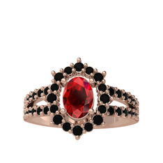 Garnet ve siyah zirkon 18 ayar rose altın yüzük
