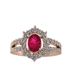 Lobelia Yüzük - Rodolit garnet ve pırlanta 14 ayar rose altın yüzük (0.8 karat) #e1g2cp