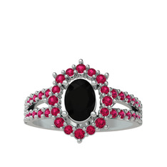 Siyah zirkon ve rodolit garnet 18 ayar beyaz altın yüzük