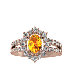 Lobelia Yüzük - Sitrin ve swarovski 925 ayar rose altın kaplama gümüş yüzük #elmmo1