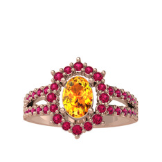 Sitrin ve rodolit garnet 8 ayar rose altın yüzük