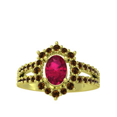 Lobelia Yüzük - Rodolit garnet ve dumanlı kuvars 14 ayar altın yüzük #f9qrao