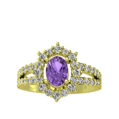 Ametist ve beyaz zirkon 925 ayar altın kaplama gümüş yüzük