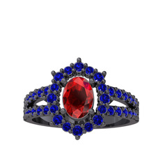 Lobelia Yüzük - Garnet ve lab safir 925 ayar siyah rodyum kaplama gümüş yüzük #fkqdb5