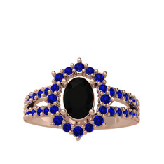 Lobelia Yüzük - Siyah zirkon ve lab safir 925 ayar rose altın kaplama gümüş yüzük #flzm7z