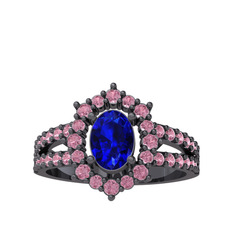 Lobelia Yüzük - Lab safir ve pembe kuvars 925 ayar siyah rodyum kaplama gümüş yüzük #fz8a7g