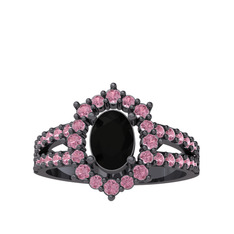 Lobelia Yüzük - Siyah zirkon ve pembe kuvars 925 ayar siyah rodyum kaplama gümüş yüzük #g6affj