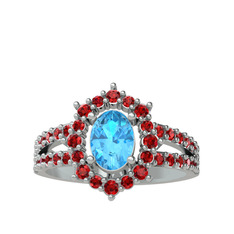 Lobelia Yüzük - Akuamarin ve garnet 8 ayar beyaz altın yüzük #gsdv6q
