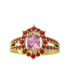 Pembe kuvars ve rodolit garnet 18 ayar altın yüzük