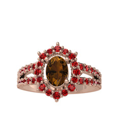 Dumanlı kuvars ve garnet 14 ayar rose altın yüzük