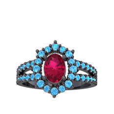 Lobelia Yüzük - Rodolit garnet ve akuamarin 925 ayar siyah rodyum kaplama gümüş yüzük #hjxvbn