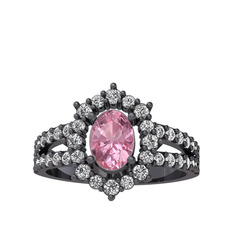 Lobelia Yüzük - Pembe kuvars ve beyaz zirkon 925 ayar siyah rodyum kaplama gümüş yüzük #hyfwxf