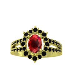 Lobelia Yüzük - Garnet ve siyah zirkon 14 ayar altın yüzük #i0ta7h