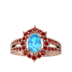 Lobelia Yüzük - Akuamarin ve garnet 925 ayar rose altın kaplama gümüş yüzük #id5py7