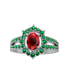 Lobelia Yüzük - Garnet ve yeşil kuvars 8 ayar beyaz altın yüzük #ifuwos
