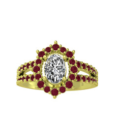 Swarovski ve kök yakut 925 ayar altın kaplama gümüş yüzük