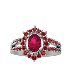 Lobelia Yüzük - Rodolit garnet ve garnet 18 ayar beyaz altın yüzük #jg3746