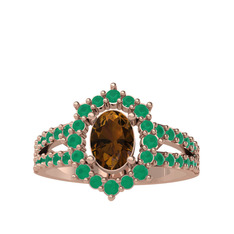 Lobelia Yüzük - Dumanlı kuvars ve kök zümrüt 925 ayar rose altın kaplama gümüş yüzük #jwclun