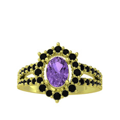Lobelia Yüzük - Ametist ve siyah zirkon 18 ayar altın yüzük #k5b4r2
