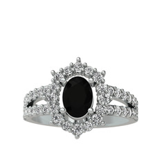 Lobelia Yüzük - Siyah zirkon ve swarovski 14 ayar beyaz altın yüzük #k7pv1m