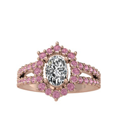 Swarovski ve pembe kuvars 18 ayar rose altın yüzük