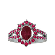 Lobelia Yüzük - Kök yakut ve rodolit garnet 8 ayar beyaz altın yüzük #k9zxfl