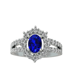 Lobelia Yüzük - Lab safir ve swarovski 14 ayar beyaz altın yüzük #ktfuqh