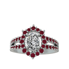 Swarovski ve kök yakut 8 ayar beyaz altın yüzük