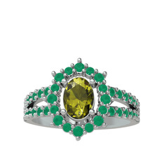 Lobelia Yüzük - Peridot ve kök zümrüt 18 ayar beyaz altın yüzük #kz3jgb