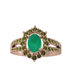 Kök zümrüt ve peridot 8 ayar rose altın yüzük