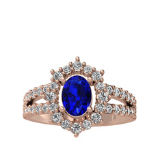 Lab safir ve swarovski 18 ayar rose altın yüzük