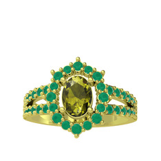 Lobelia Yüzük - Peridot ve kök zümrüt 14 ayar altın yüzük #lcq52a