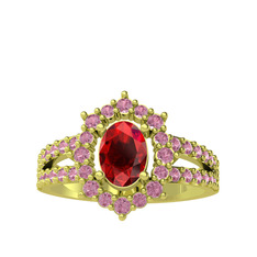 Garnet ve pembe kuvars 925 ayar altın kaplama gümüş yüzük