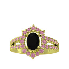 Lobelia Yüzük - Siyah zirkon ve pembe kuvars 8 ayar altın yüzük #lg3uo9