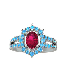 Lobelia Yüzük - Rodolit garnet ve akuamarin 925 ayar gümüş yüzük #lypjz0