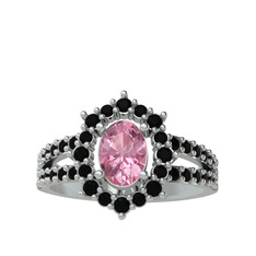 Lobelia Yüzük - Pembe kuvars ve siyah zirkon 18 ayar beyaz altın yüzük #m2rksp