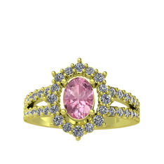 Lobelia Yüzük - Pembe kuvars ve pırlanta 925 ayar altın kaplama gümüş yüzük (0.8 karat) #my8ifn