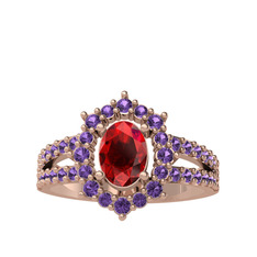 Lobelia Yüzük - Garnet ve ametist 14 ayar rose altın yüzük #nc2vgt