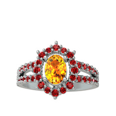 Lobelia Yüzük - Sitrin ve garnet 14 ayar beyaz altın yüzük #npv819