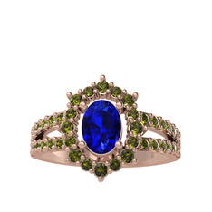 Lab safir ve peridot 18 ayar rose altın yüzük