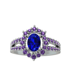 Lobelia Yüzük - Lab safir ve ametist 14 ayar beyaz altın yüzük #obij34