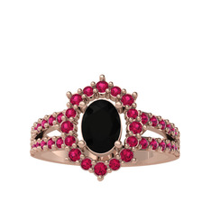Siyah zirkon ve rodolit garnet 8 ayar rose altın yüzük