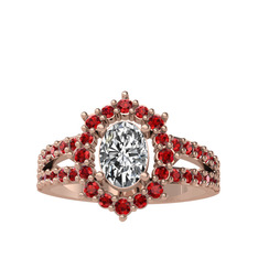 Beyaz zirkon ve garnet 14 ayar rose altın yüzük