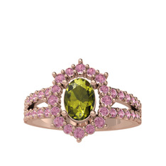 Peridot ve pembe kuvars 8 ayar rose altın yüzük
