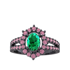 Lobelia Yüzük - Yeşil kuvars ve pembe kuvars 925 ayar siyah rodyum kaplama gümüş yüzük #orzk57