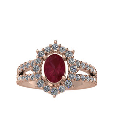 Lobelia Yüzük - Kök yakut ve pırlanta 14 ayar rose altın yüzük (0.8 karat) #ousi7k