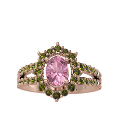 Pembe kuvars ve peridot 14 ayar rose altın yüzük