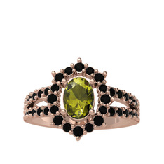 Peridot ve siyah zirkon 18 ayar rose altın yüzük