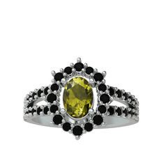 Lobelia Yüzük - Peridot ve siyah zirkon 14 ayar beyaz altın yüzük #psv6aq