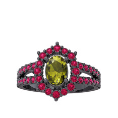 Lobelia Yüzük - Peridot ve rodolit garnet 925 ayar siyah rodyum kaplama gümüş yüzük #qtmbw3
